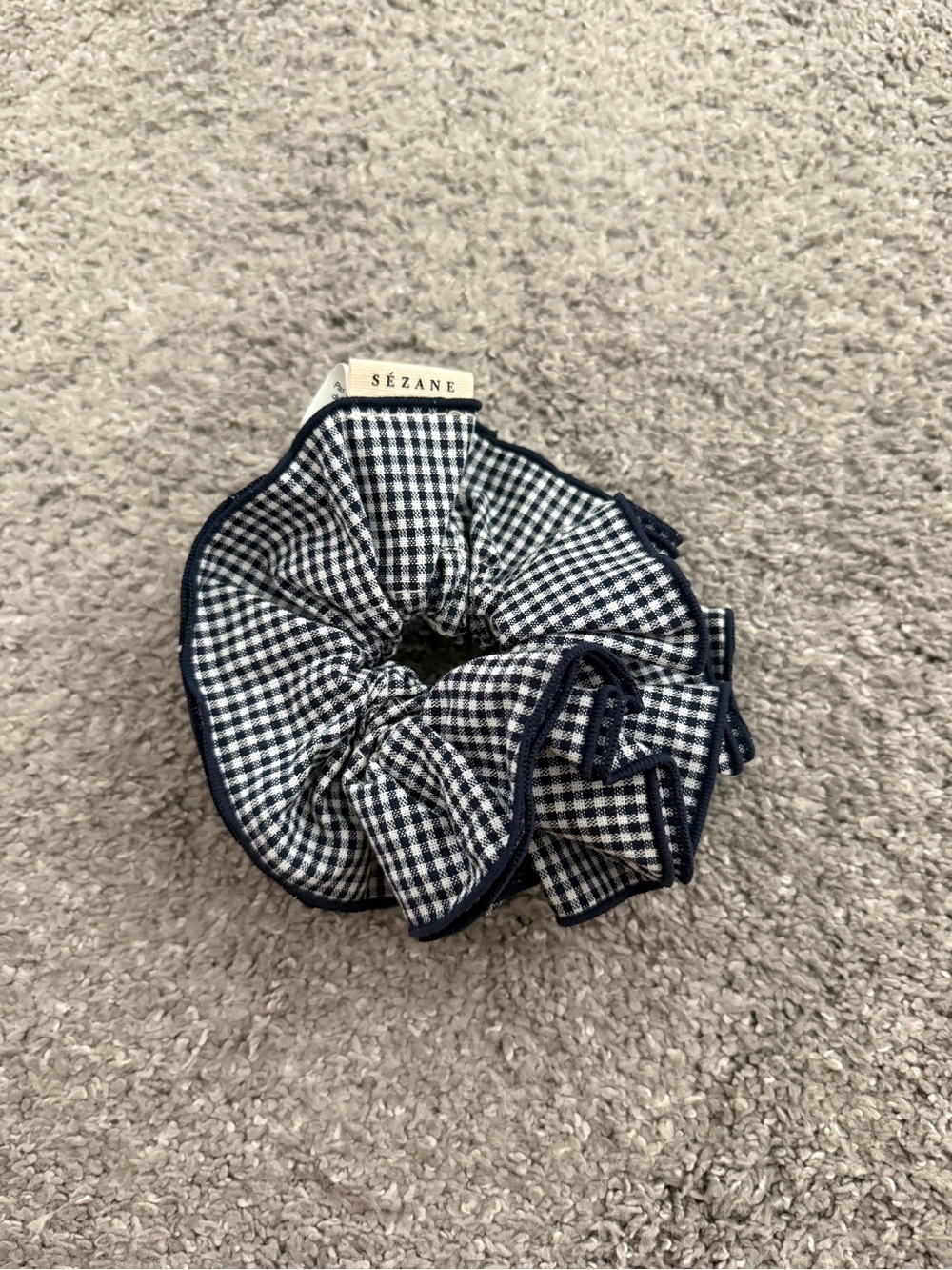 Sezane Navy Gingham Hair Scrunchie
